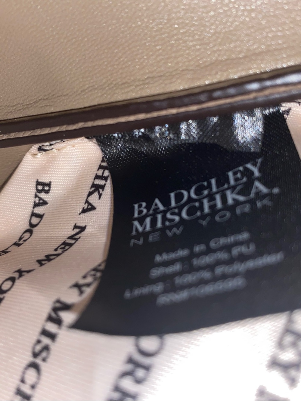 Badgley Mischka Taupe Pebbled Faux Leather Structured Satchel Handbag - Picture 9 of 12